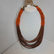 Brown Leather Orange Wrap Necklace