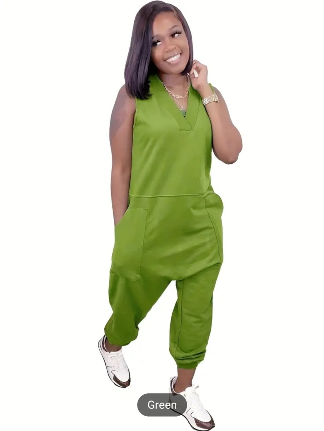 Green V-neck Onesie