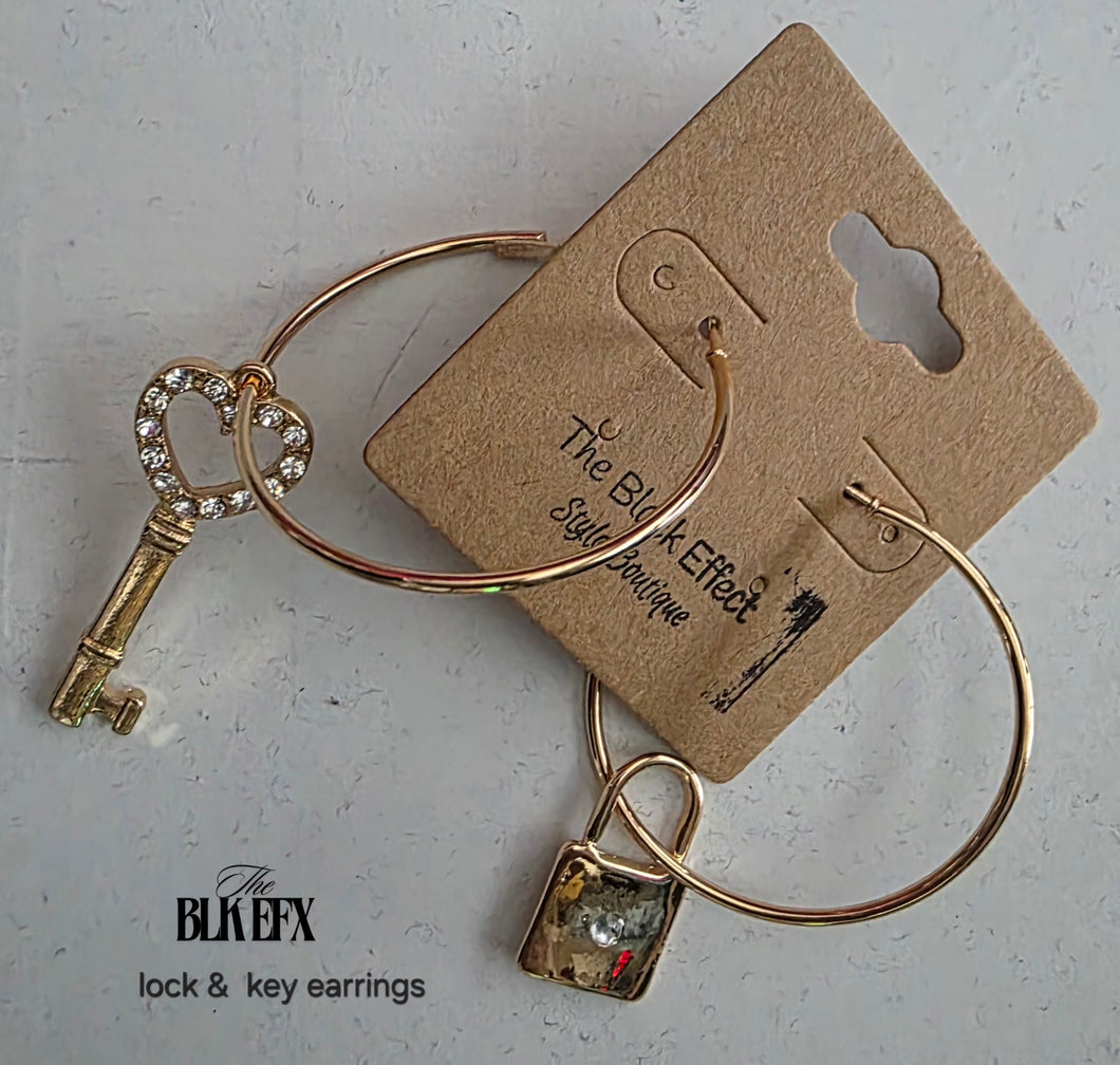 gold lock & key earrings