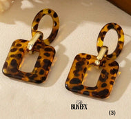 leopard acrylic earring gold link