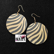 Wood Zebra Print Circles Earrings