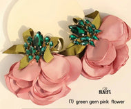 green gem pink flower earrings